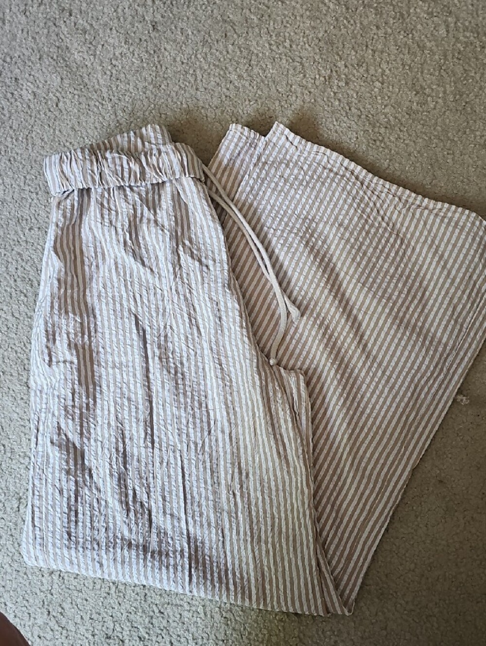 Striped Light Beige Women’s Swim Coverup/Lounge Pants with Drawstring Waist - Picture 4 of 11